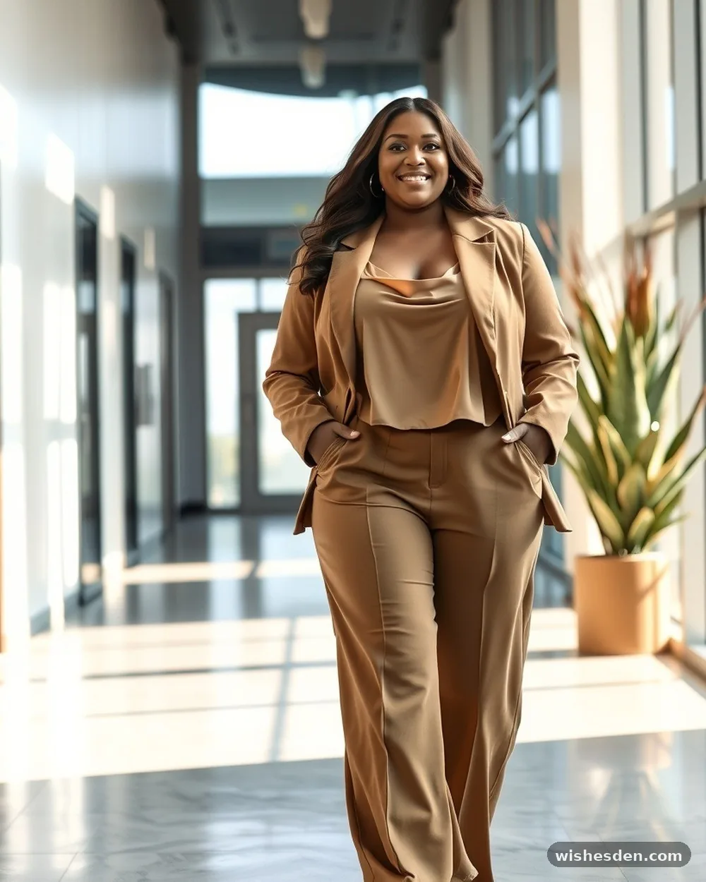Monochromatic Camel Suiting - 15 Chic Plus-Size Business Casual Outfits That Look Instantly Put-Together
