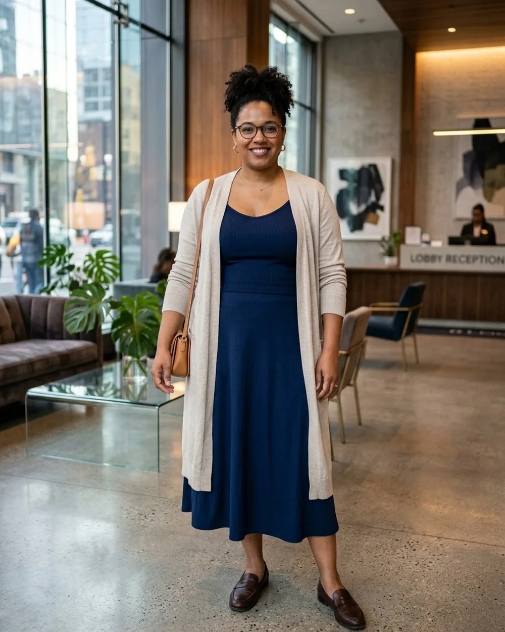 Column Of Color With A Cardigan - 16 Plus-Size Business Casual Outfits With Streamlined Silhouettes