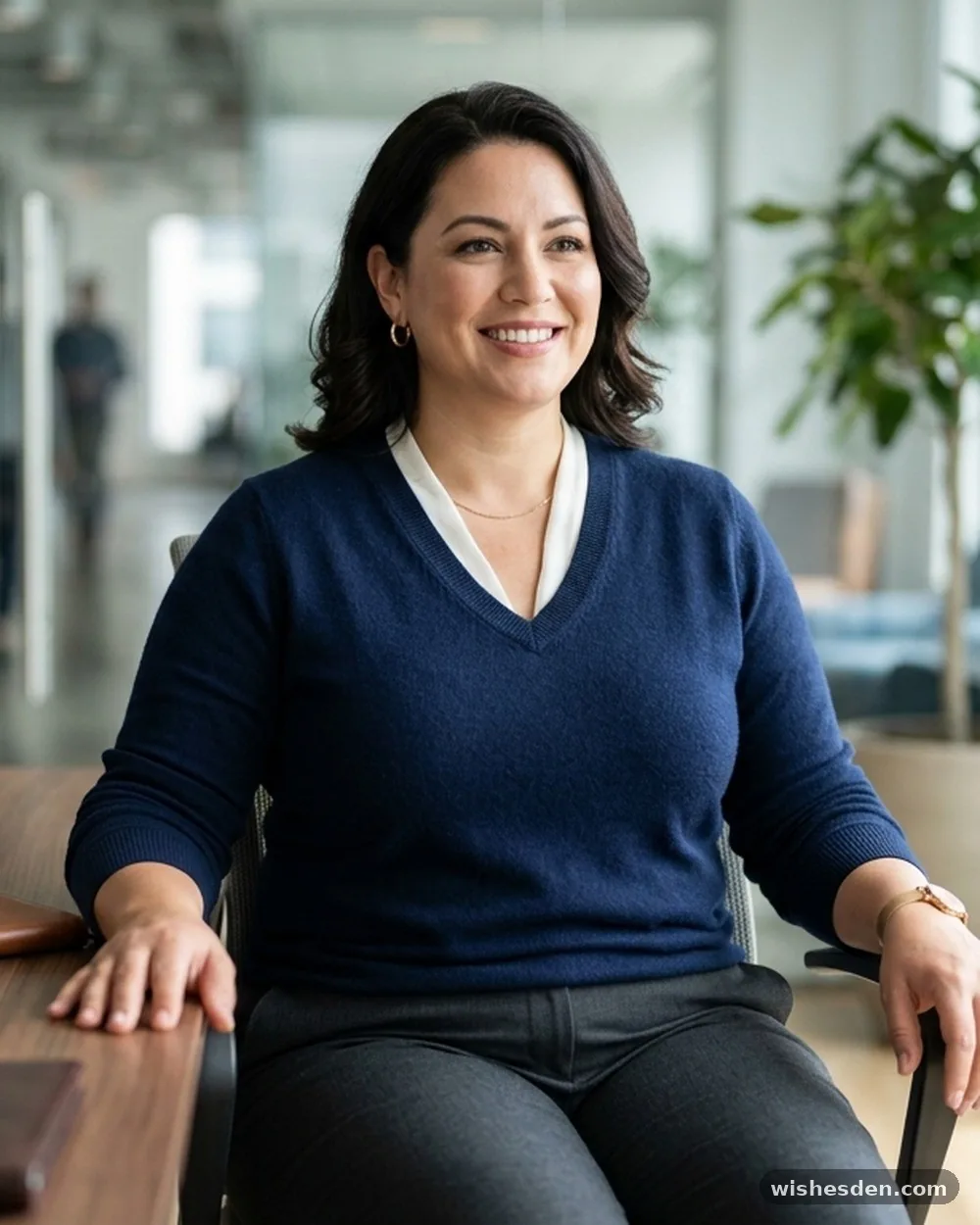 V-Neck Pullover Sweater in Fine-Gauge Knit - 15 Plus-Size Business Casual Interview Outfits That Make a Great First Impression