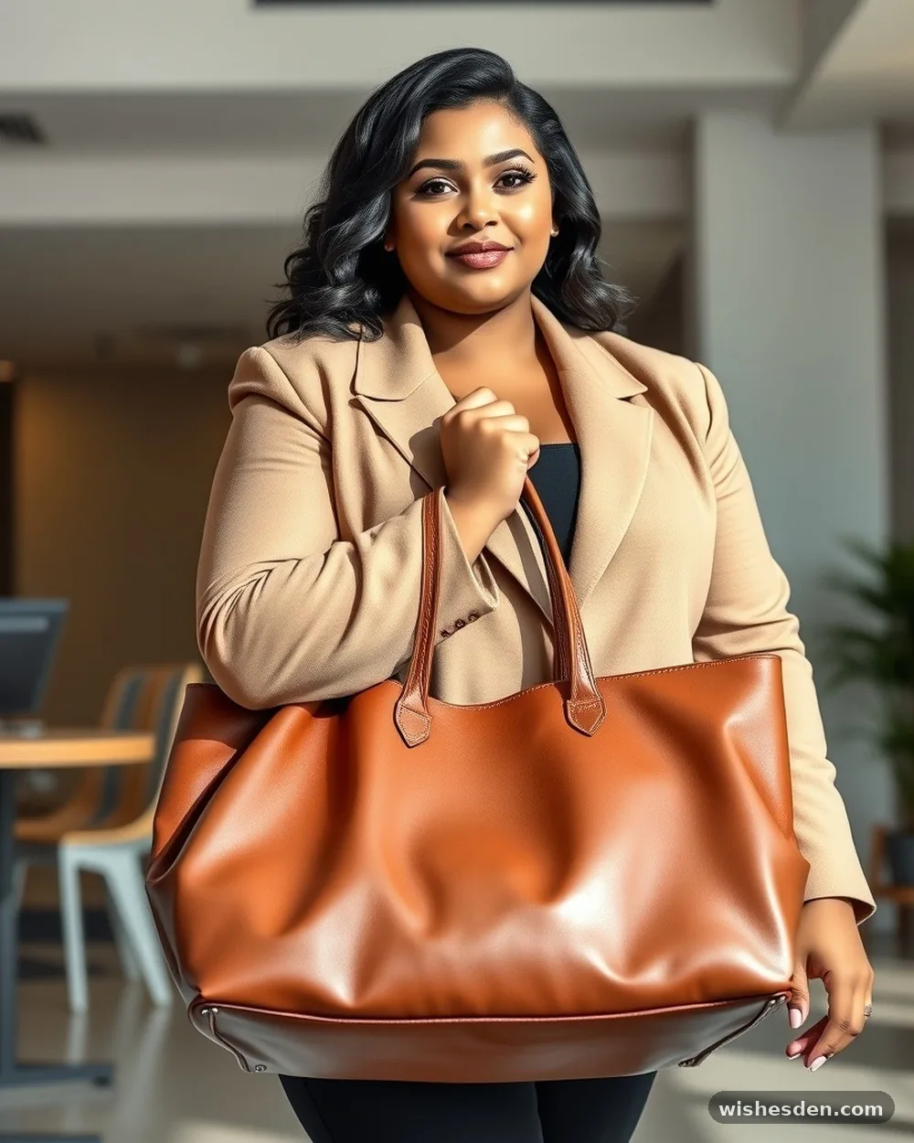 Leather Tote and Structured Blazer - 15 Chic Plus-Size Business Casual Outfits That Look Instantly Put-Together