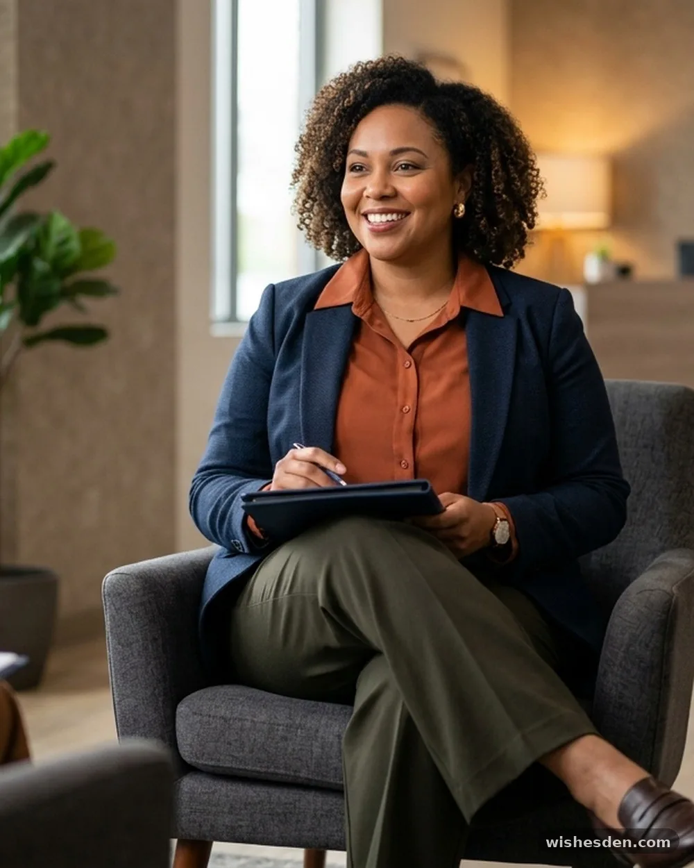 Matte-Finish Button-Front Blouse in Earth Tones - 15 Plus-Size Business Casual Interview Outfits That Make a Great First Impression