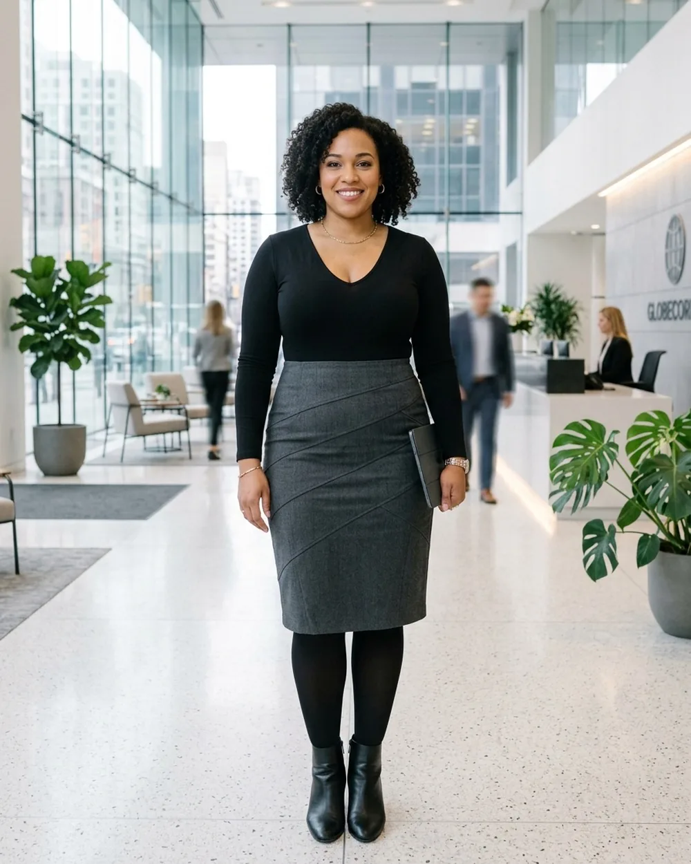 Pencil Skirt with Diagonal Seaming - 15 Plus-Size Business Casual Outfits for Rectangle Shapes With Easy Definition