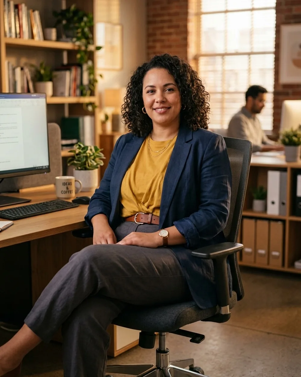 Relaxed Trousers With A Tucked-In Tee And Blazer - 16 Plus-Size Business Casual Outfits With Streamlined Silhouettes