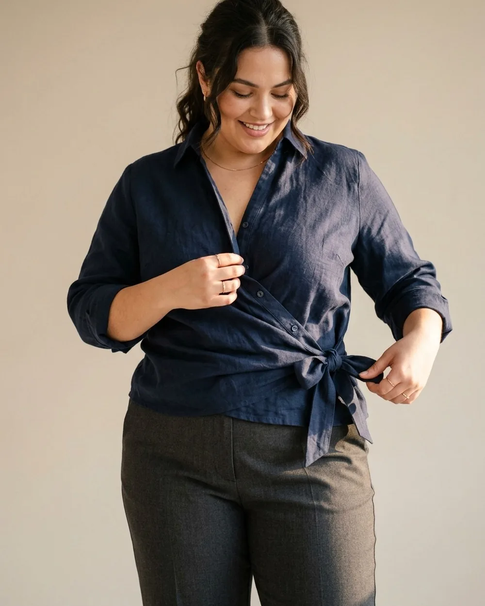 The Wrapped Button-Down - 19 Plus-Size Business Casual Button-Down Outfits That Never Look Boring