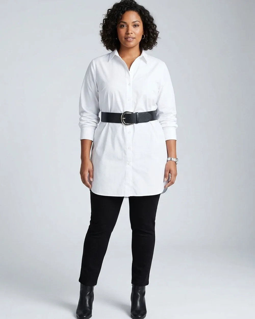 Long Shirt with Structured Belt - 19 Plus-Size Business Casual Button-Down Outfits That Never Look Boring