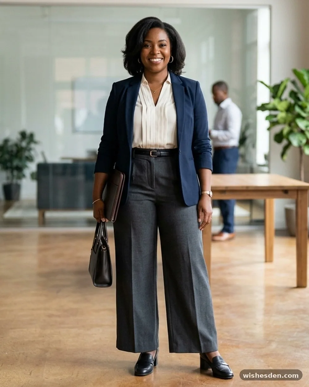High-Waisted Wide-Leg Trousers in Charcoal Grey - 15 Plus-Size Business Casual Interview Outfits That Make a Great First Impression