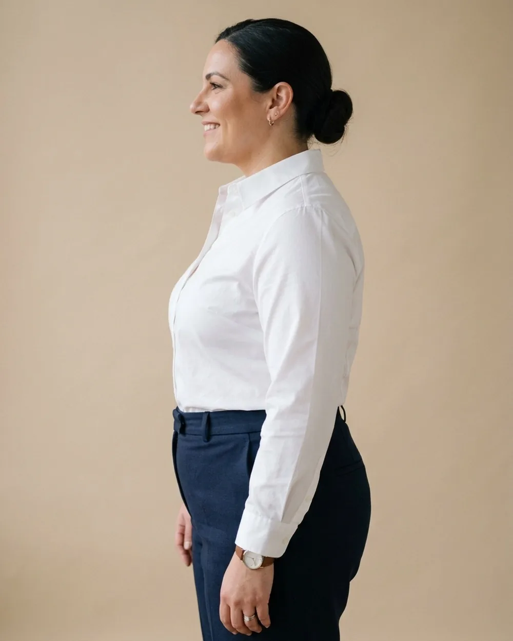 The Half-Tuck with High-Rise Slacks - 19 Plus-Size Business Casual Button-Down Outfits That Never Look Boring