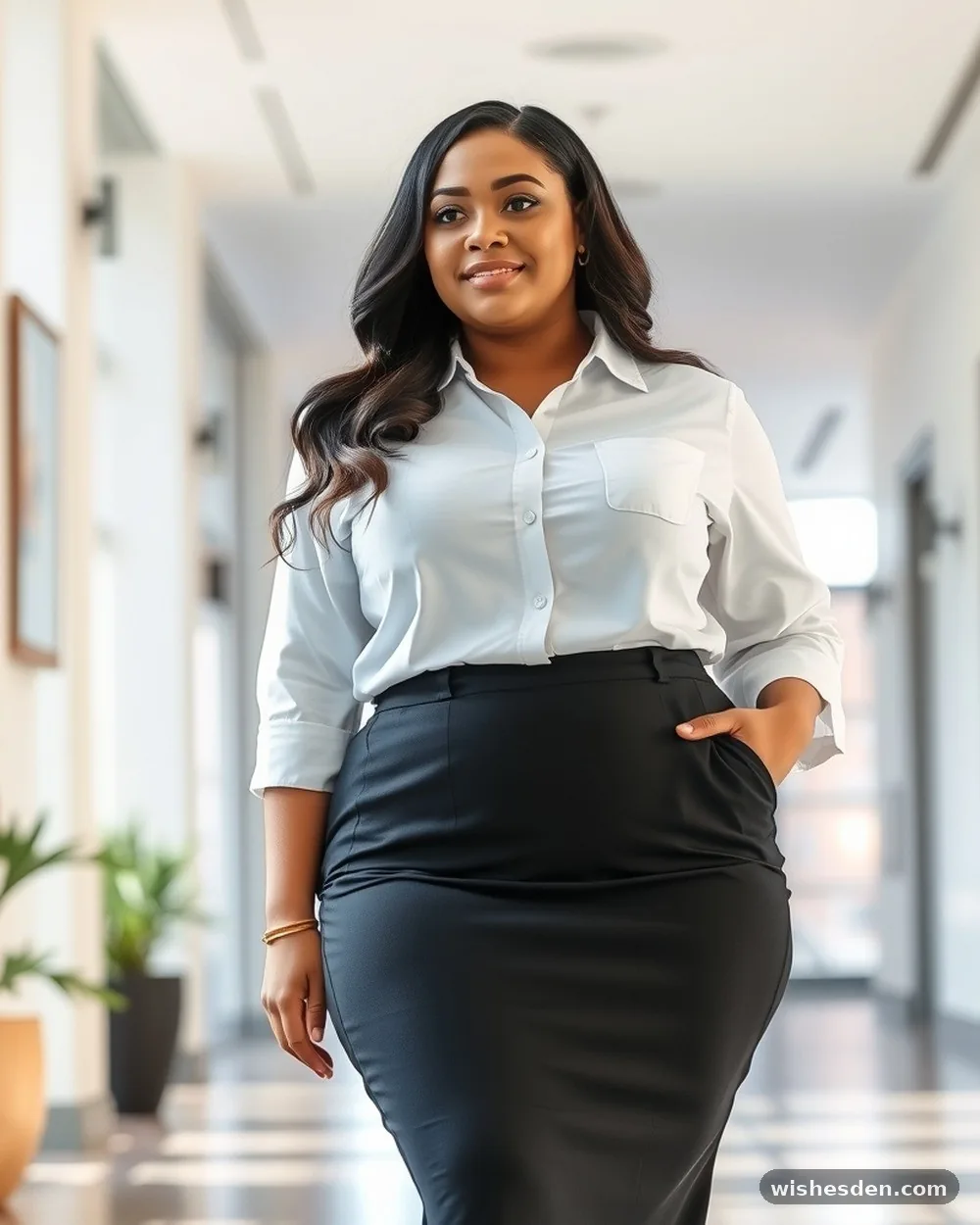Crisp White Button-Down and Pencil Skirt - 15 Chic Plus-Size Business Casual Outfits That Look Instantly Put-Together
