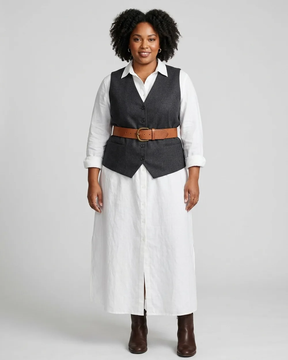 Shirt Dress with a Structured Vest - 19 Plus-Size Business Casual Button-Down Outfits That Never Look Boring