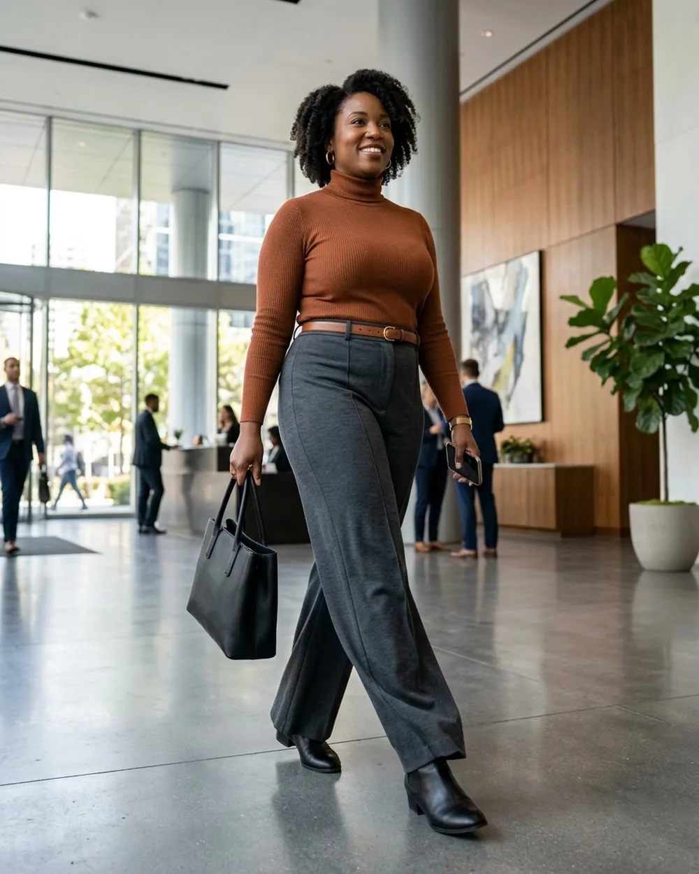 Tunic Shirt With Slim-Cut Trousers - 16 Plus-Size Business Casual Outfits With Streamlined Silhouettes