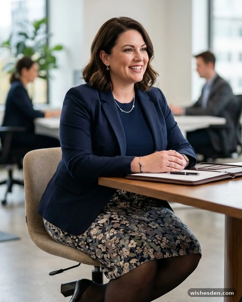 Floral Print Pencil Skirt in Muted Tones - 15 Plus-Size Business Casual Interview Outfits That Make a Great First Impression