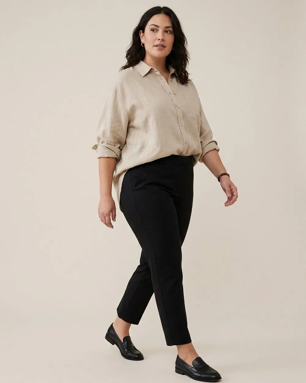 Oversized Linen with Cigarette Pants - 19 Plus-Size Business Casual Button-Down Outfits That Never Look Boring