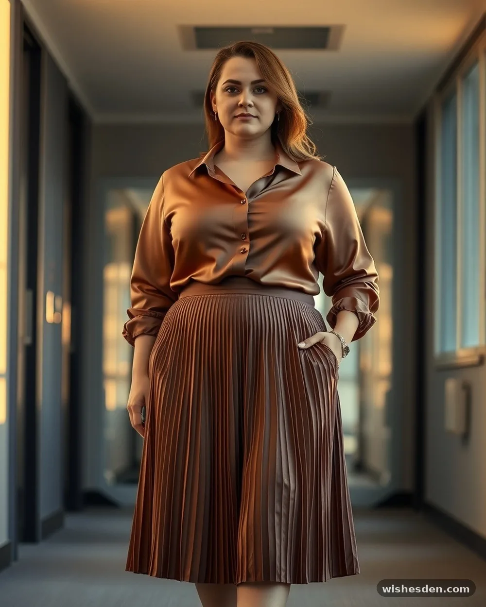 Pleated Midi Skirt with a Tucked Blouse - 15 Chic Plus-Size Business Casual Outfits That Look Instantly Put-Together