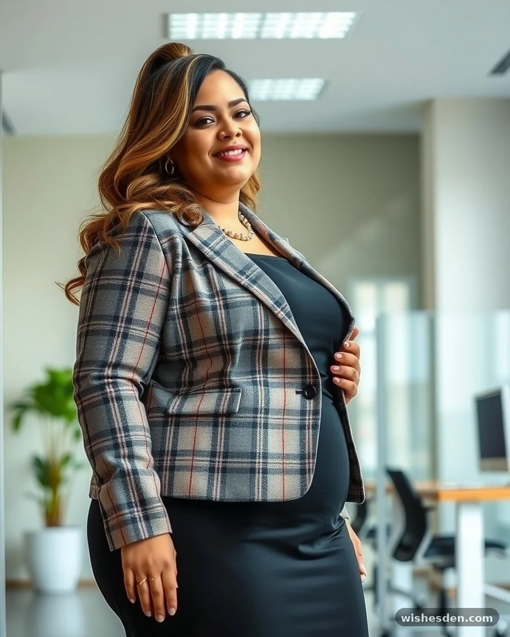 Patterned Blazer Over Neutral Basics - 15 Chic Plus-Size Business Casual Outfits That Look Instantly Put-Together