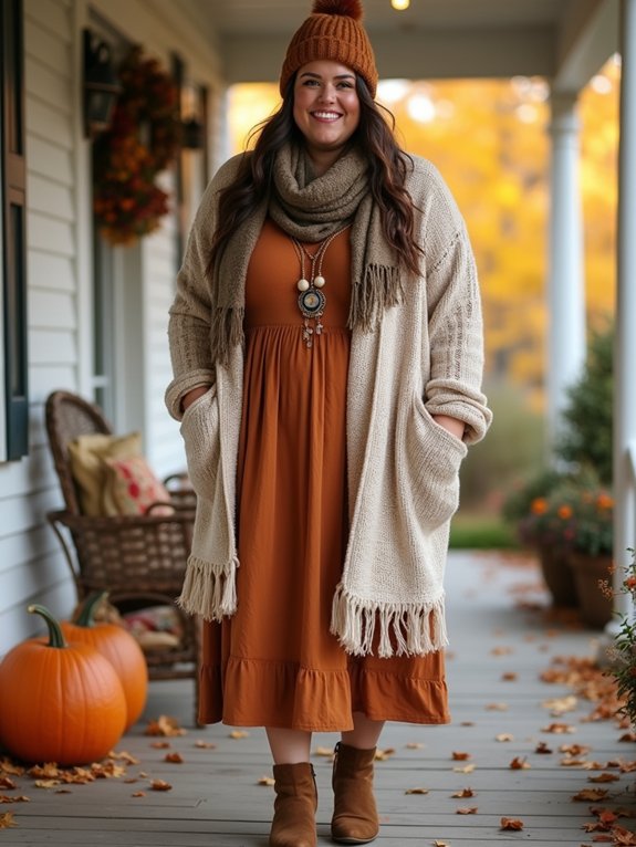 boho cold weather layering plus