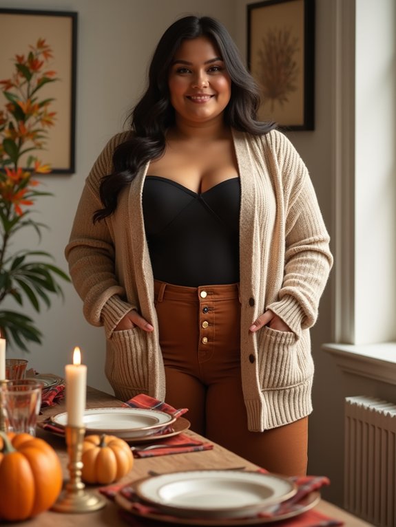 cardigan over sleek bodysuit
