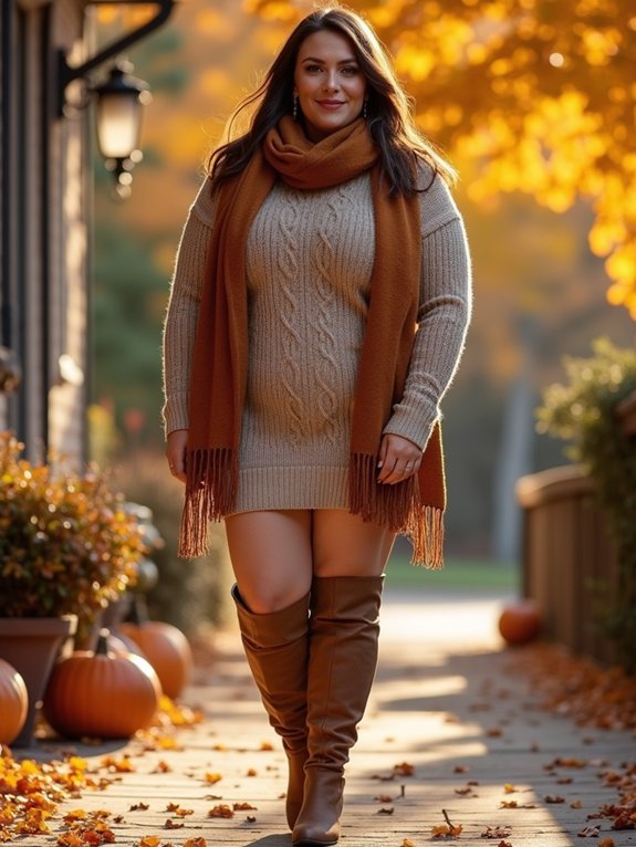 cozy sweater dress and boots