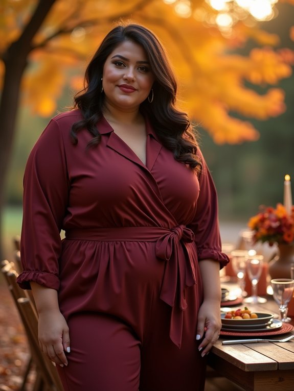 curve flattering belted jumpsuit fabric