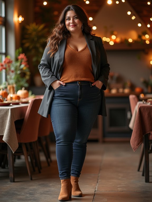 thanksgiving jeans blazer booties