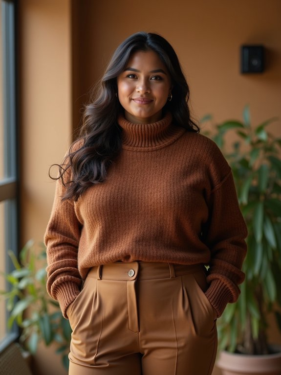 turtleneck with tailored trousers