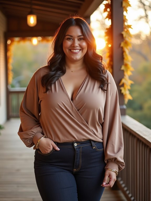 wrap top cinched waist jeans
